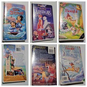 Lot of 3 vintage Walt Disney VHs Lilo and Stitch, Aristocats and Bambi